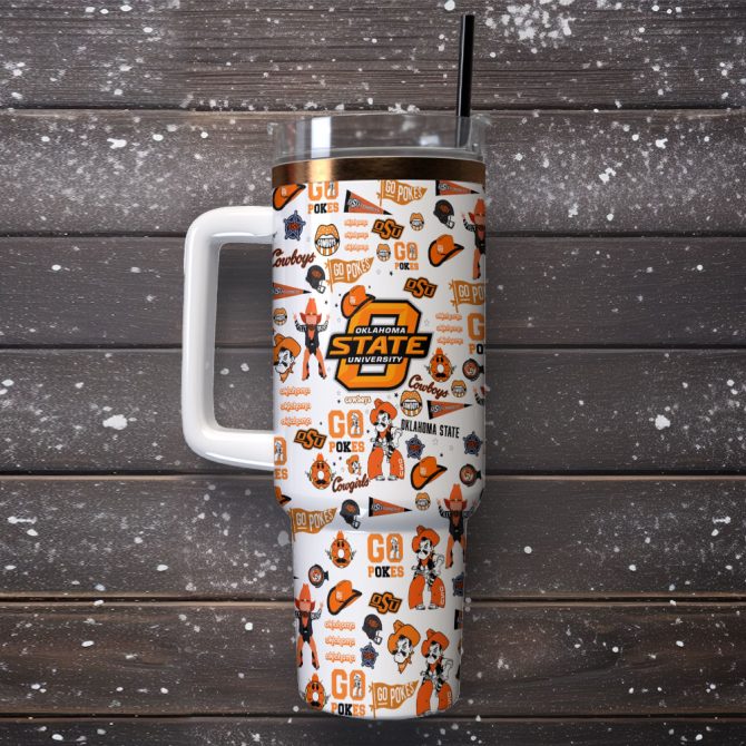 Oklahoma State Cowboys Ncaa Sports Custom Stanley Quencher 40Oz Stainless Steel Tumbler With Handle - Image 2