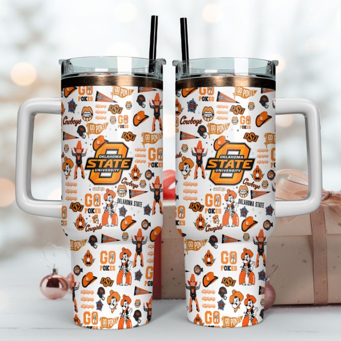 Oklahoma State Cowboys Ncaa Sports Custom Stanley Quencher 40Oz Stainless Steel Tumbler With Handle - Image 4