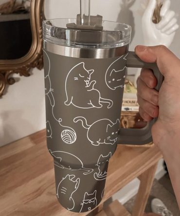 Outline Cat Custom Stanley Quencher 40Oz Stainless Steel Tumbler