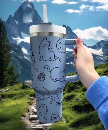 Outline Cat Custom Stanley Quencher 40Oz Stainless Steel Tumbler