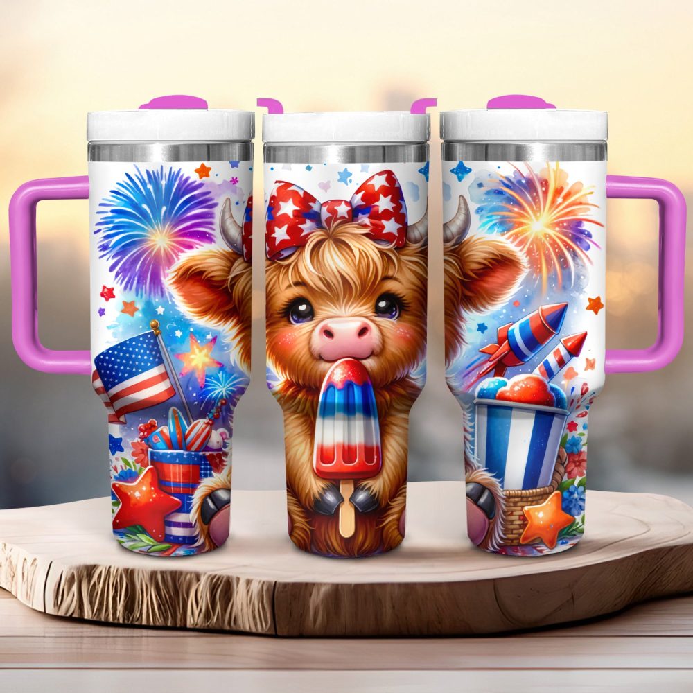 Patriot Usa Baby Highland Cow Custom Stanley Quencher 40Oz Stainless Steel Tumbler With Handle