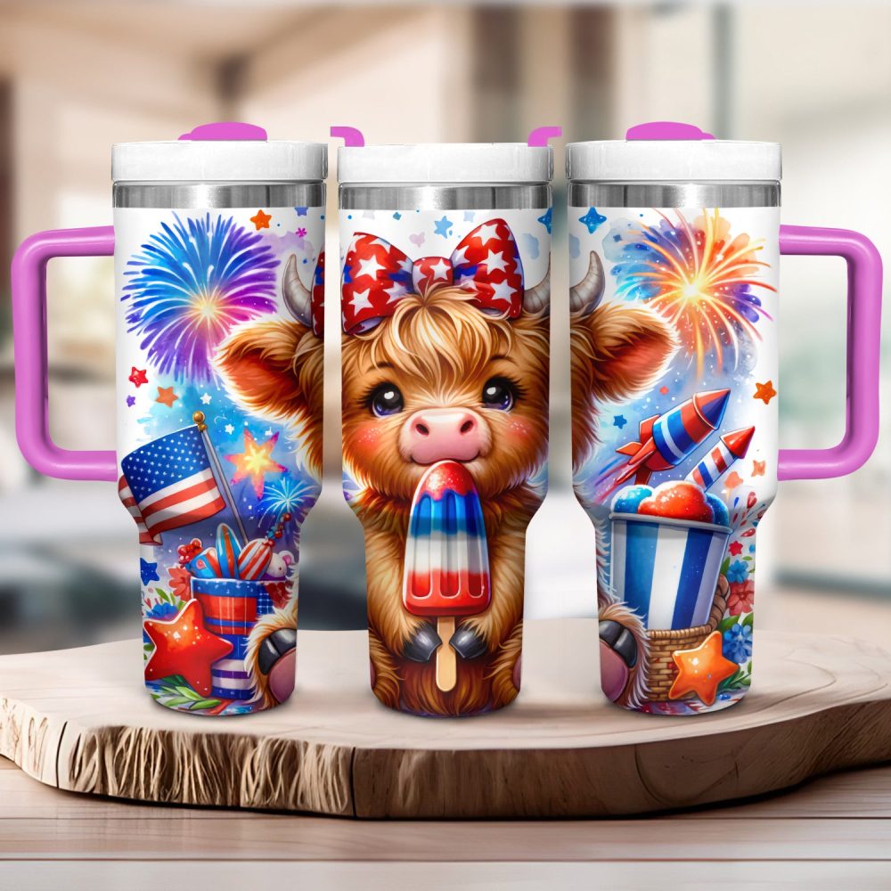 Patriot Usa Baby Highland Cow Custom Stanley Quencher 40Oz Stainless Steel Tumbler With Handle - Image 2