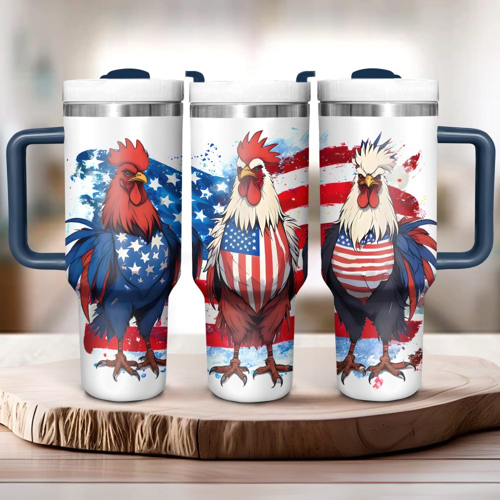 Patriot Usa Chickens Custom Stanley Quencher 40Oz Stainless Steel Tumbler With Handle