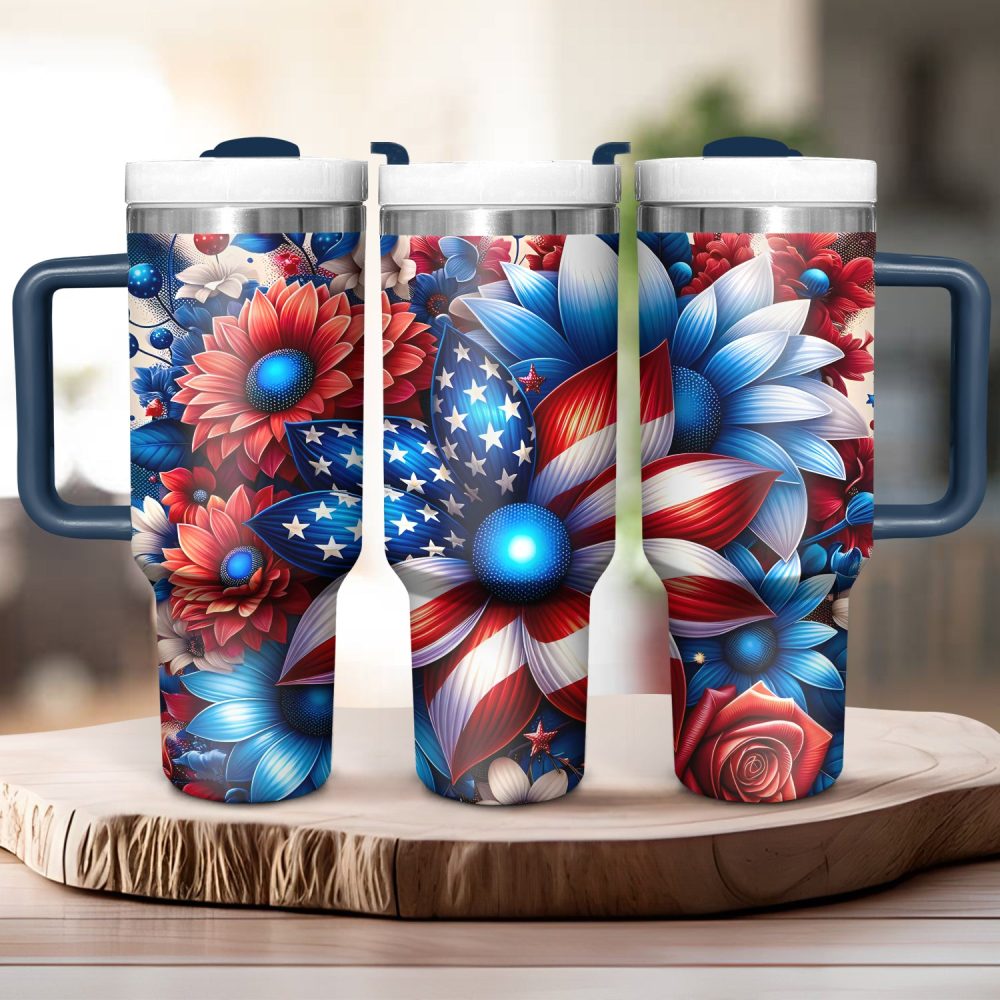 Patriot Usa Sunflower Custom Stanley Quencher 40Oz Stainless Steel Tumbler With Handle