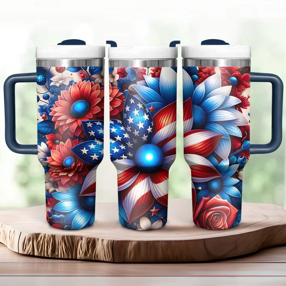 Patriot Usa Sunflower Custom Stanley Quencher 40Oz Stainless Steel Tumbler With Handle - Image 2