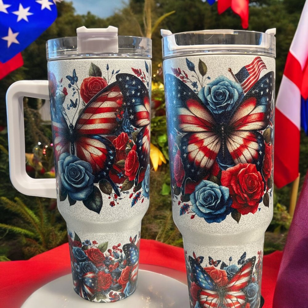 Patriotic Butterfly Custom Stanley Quencher 40Oz Stainless Steel Tumbler - Image 3