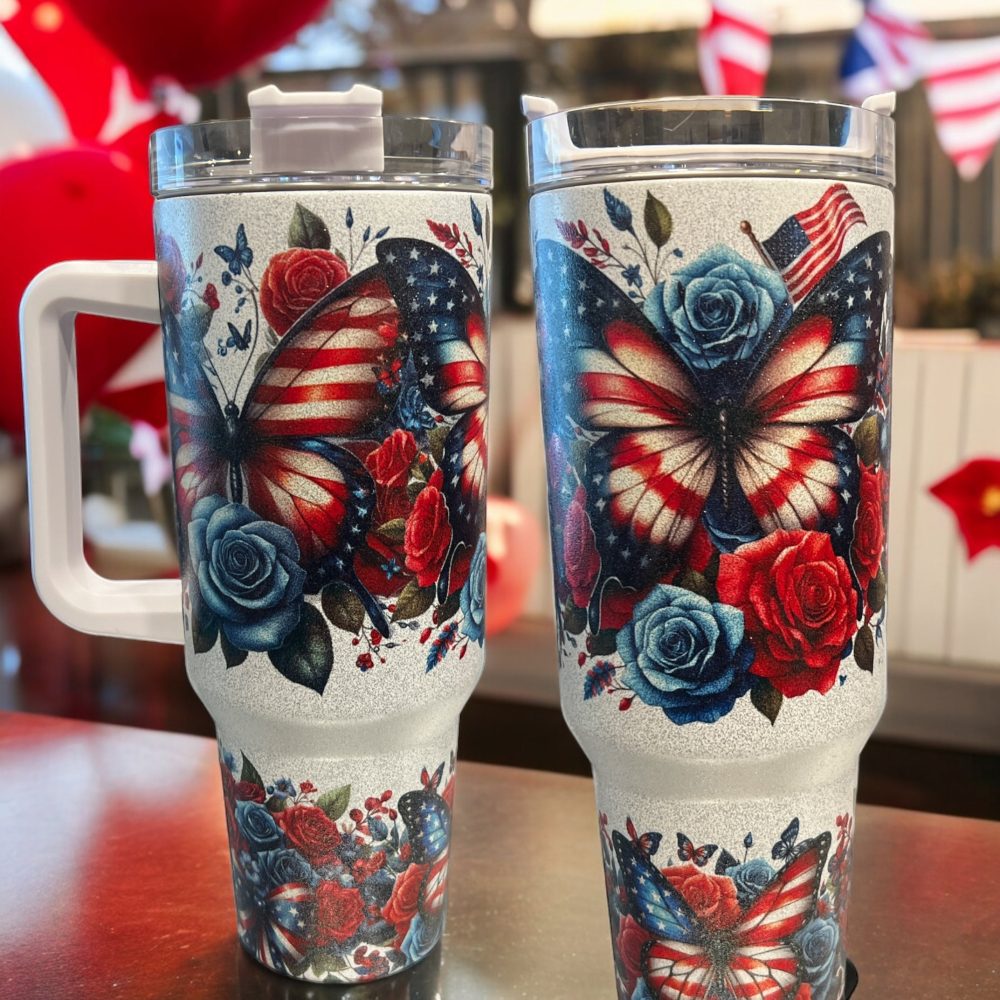 Patriotic Butterfly Custom Stanley Quencher 40Oz Stainless Steel Tumbler - Image 4