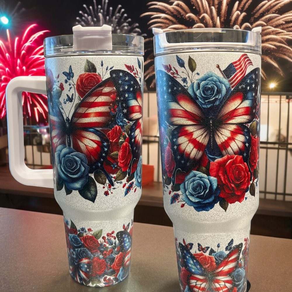 Patriotic Butterfly Custom Stanley Quencher 40Oz Stainless Steel Tumbler - Image 2