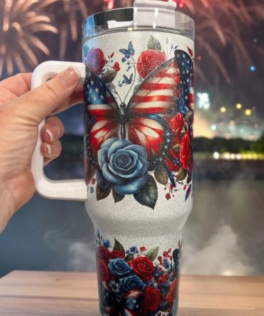 Patriotic Butterfly Custom Stanley Quencher 40Oz Stainless Steel Tumbler