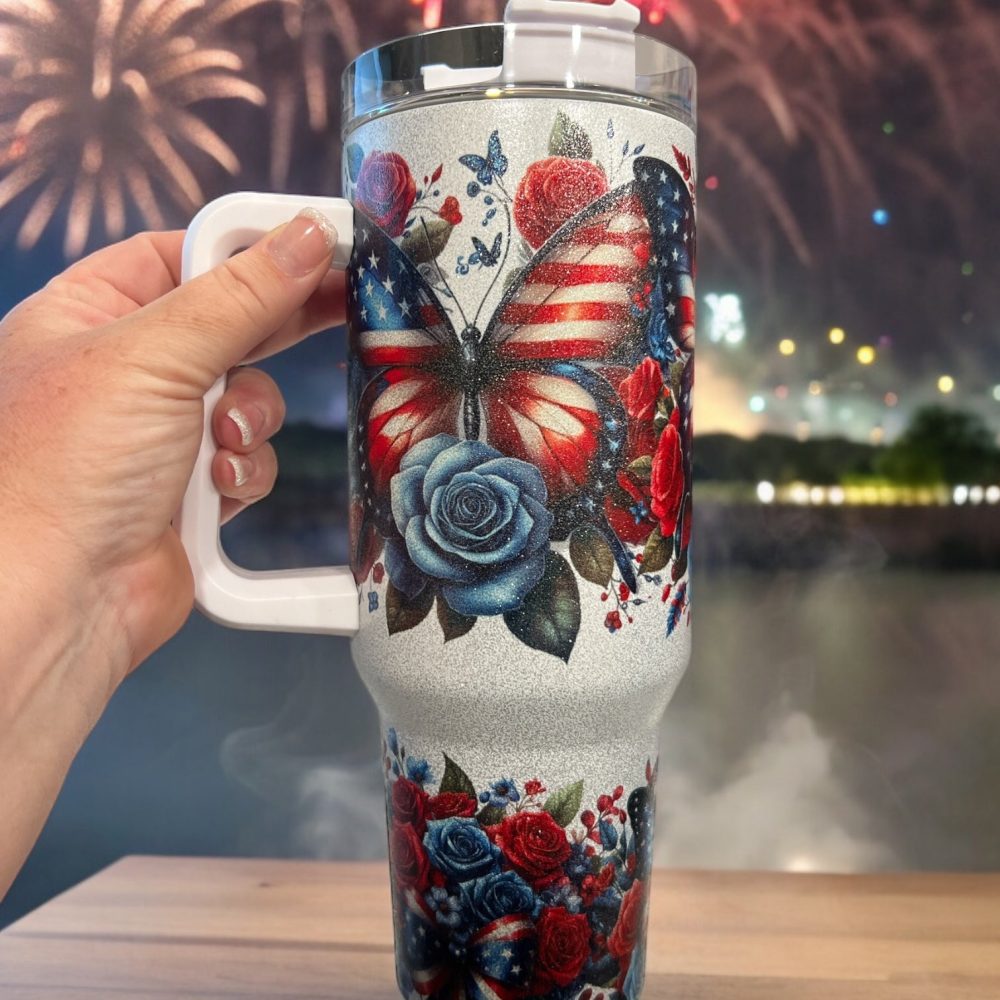 Patriotic Butterfly Custom Stanley Quencher 40Oz Stainless Steel Tumbler