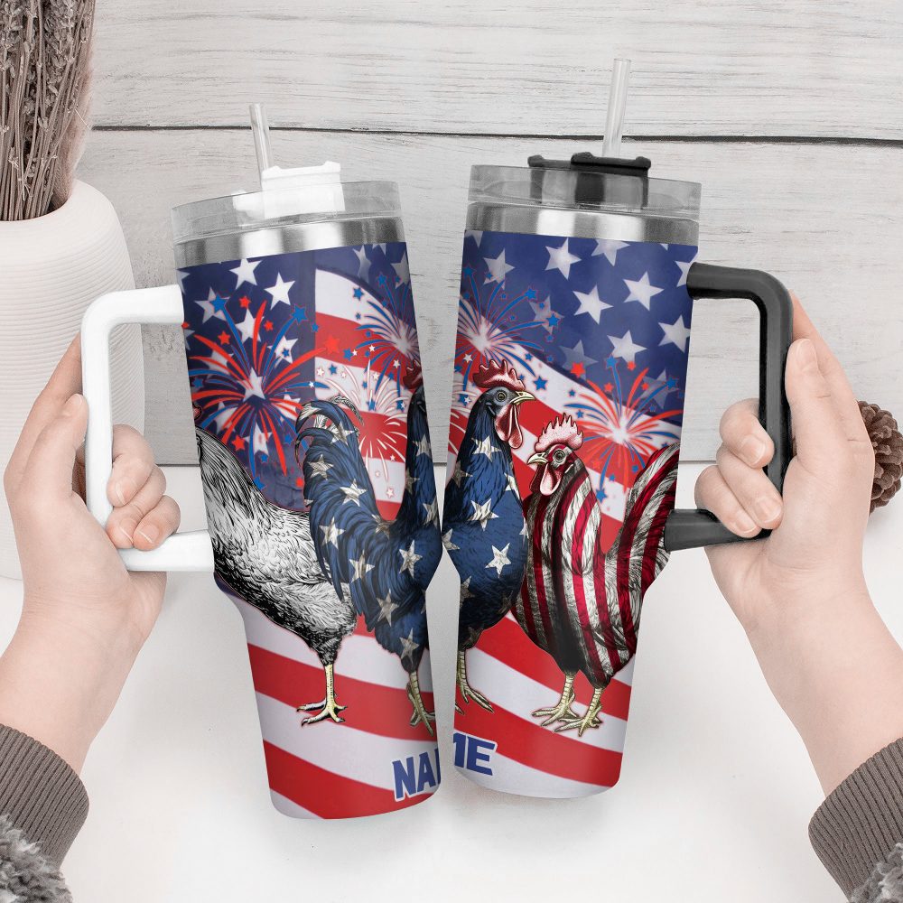 Patriotic Chicken Usa Custom Stanley Quencher 40Oz Stainless Steel Tumbler With Handle - Image 3