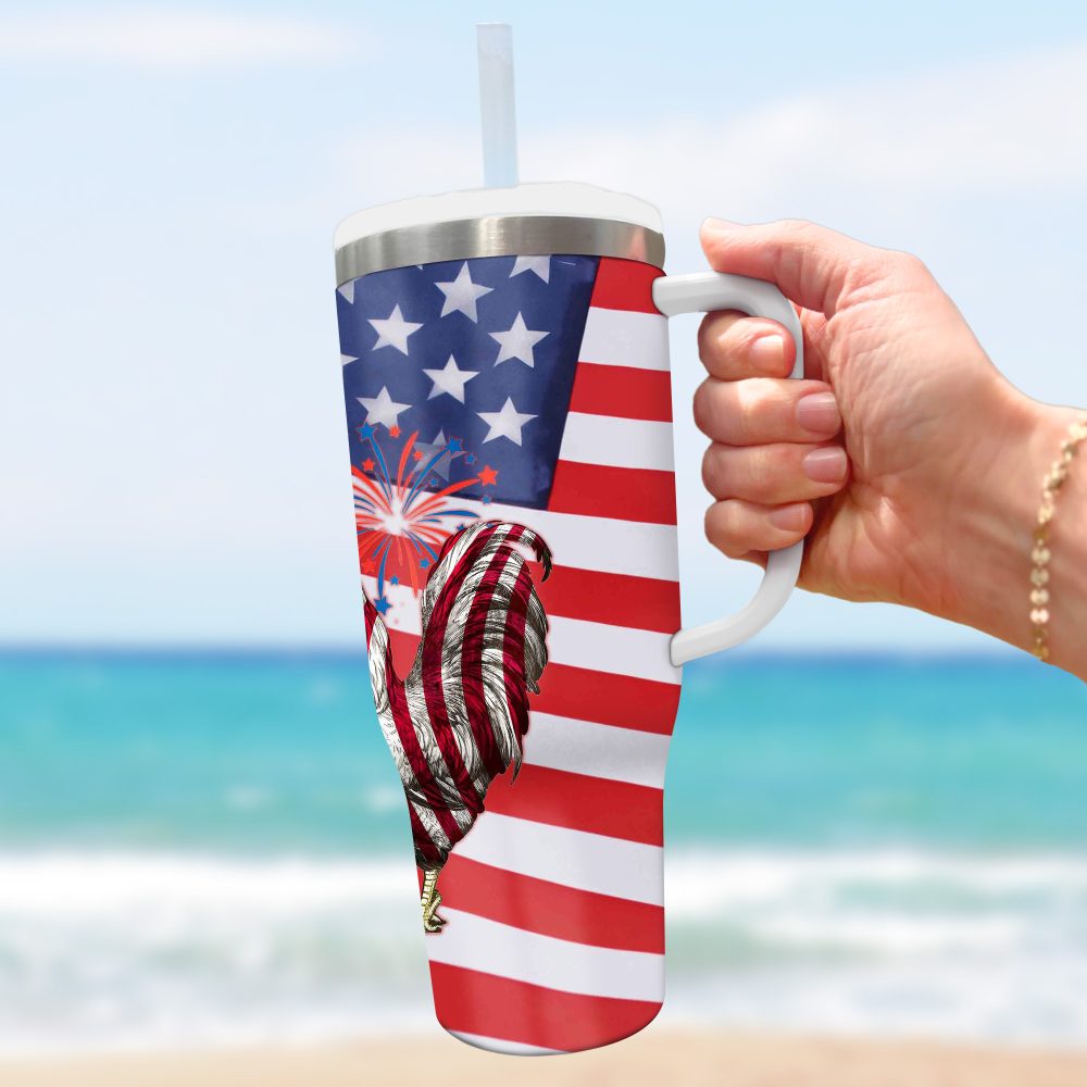 Patriotic Chicken Usa Custom Stanley Quencher 40Oz Stainless Steel Tumbler With Handle - Image 5