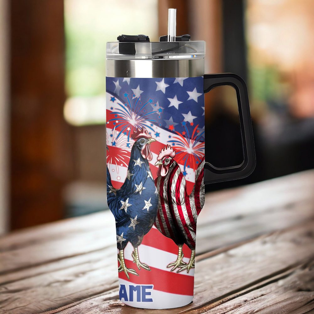 Patriotic Chicken Usa Custom Stanley Quencher 40Oz Stainless Steel Tumbler With Handle - Image 2