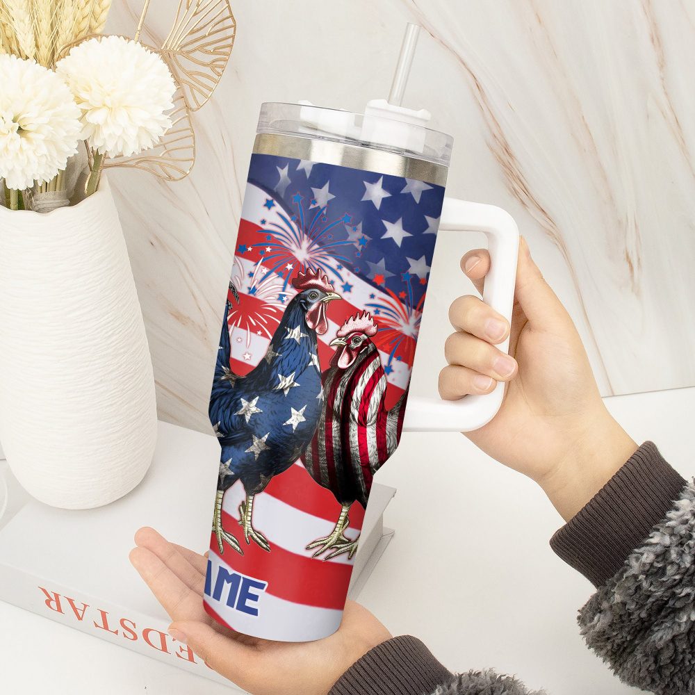 Patriotic Chicken Usa Custom Stanley Quencher 40Oz Stainless Steel Tumbler With Handle - Image 4