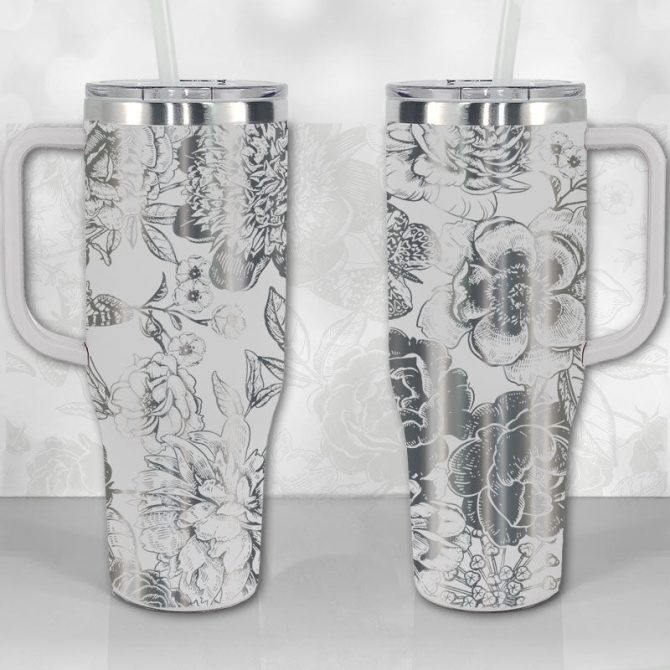 Peonies And Roses Floral Custom Stanley Quencher 40Oz Stainless Steel Tumbler