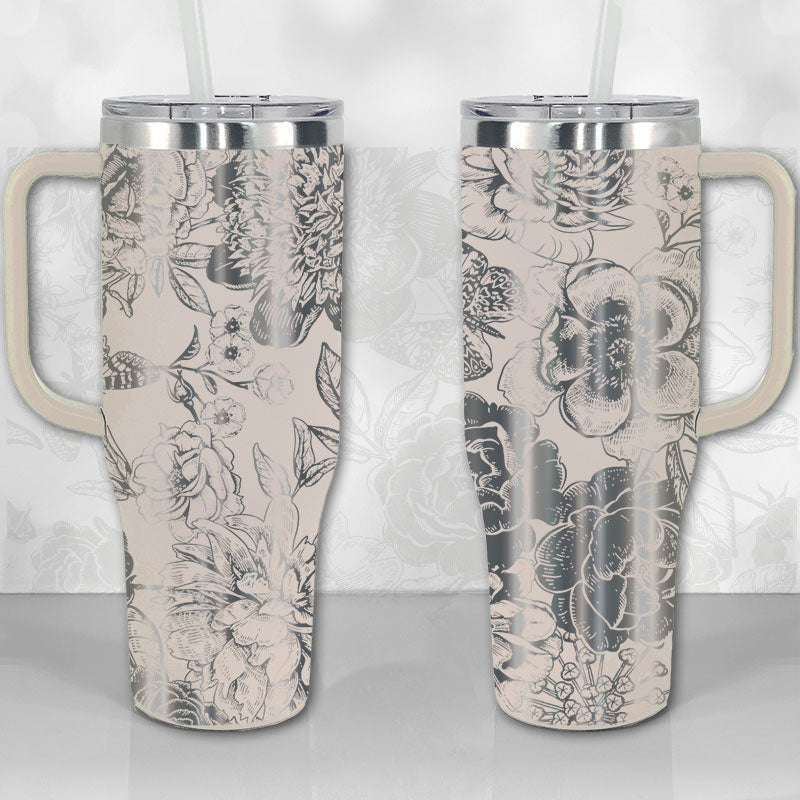 Peonies And Roses Floral Custom Stanley Quencher 40Oz Stainless Steel Tumbler