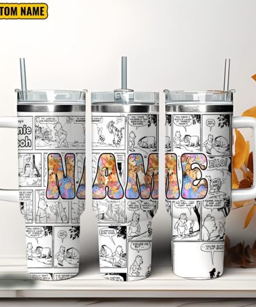 Personalized Name Winnie The Pooh Disney Cartoon Custom Stanley Quencher 40Oz Stainless Steel Tumbler With Handle