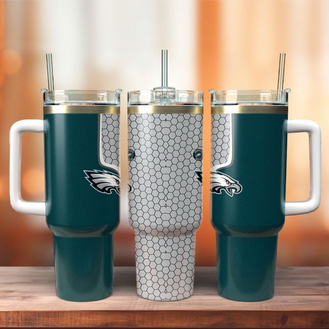 Philadelphia Eagles Nfl Custom Stanley Quencher 40Oz Stainless Steel Tumbler With Handle