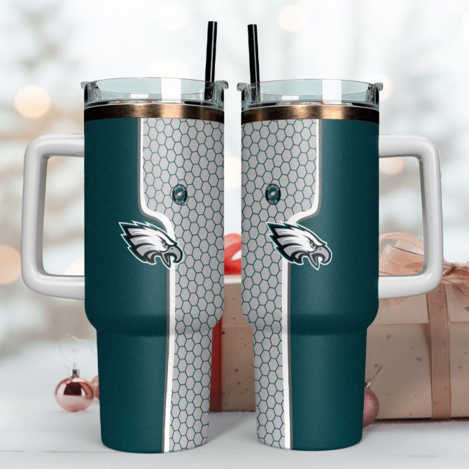 Philadelphia Eagles Nfl Custom Stanley Quencher 40Oz Stainless Steel Tumbler With Handle - Image 4