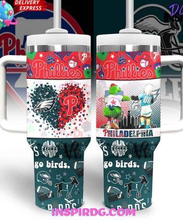 Philadelphia Phillies And Philadelphia Eagle Custom Stanley Quencher 40Oz Stainless Steel Tumbler