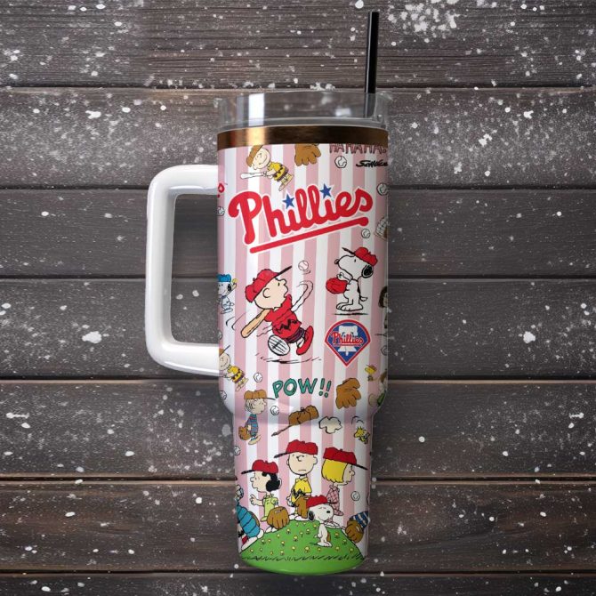 Philadelphia Phillies X Peanuts Mlb Custom Stanley Quencher 40Oz Stainless Steel Tumbler With Handle - Image 3