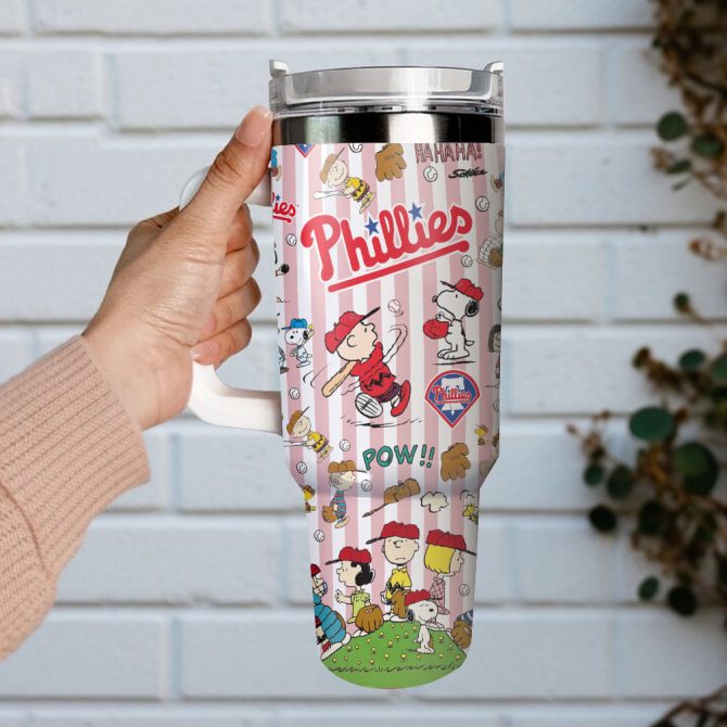 Philadelphia Phillies X Peanuts Mlb Custom Stanley Quencher 40Oz Stainless Steel Tumbler With Handle - Image 4