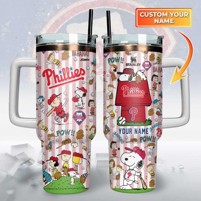 Philadelphia Phillies X Peanuts Mlb Custom Stanley Quencher 40Oz Stainless Steel Tumbler With Handle - Image 2
