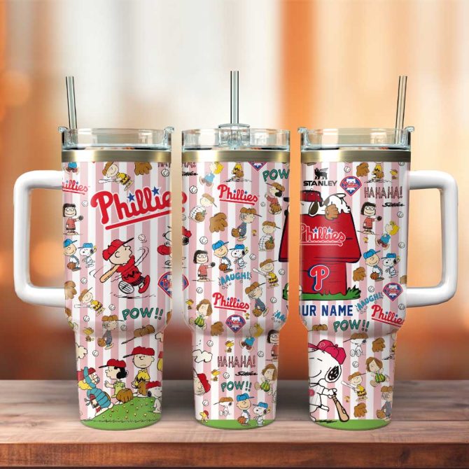 Philadelphia Phillies X Peanuts Mlb Custom Stanley Quencher 40Oz Stainless Steel Tumbler With Handle