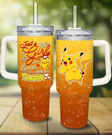 Pikachu Pokemon Cartoon Custom Stanley Quencher 40Oz Stainless Steel Tumbler With Handle