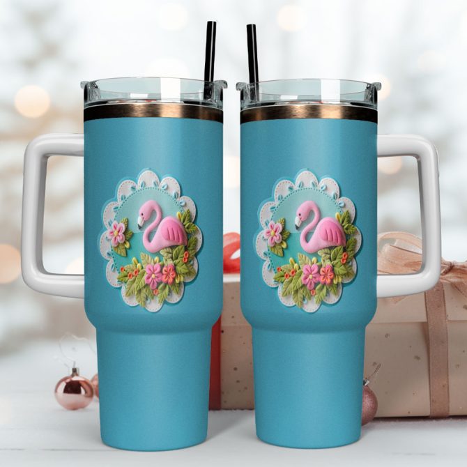 Pink Flamingo Custom Stanley Quencher 40Oz Stainless Steel Tumbler With Handle - Image 4