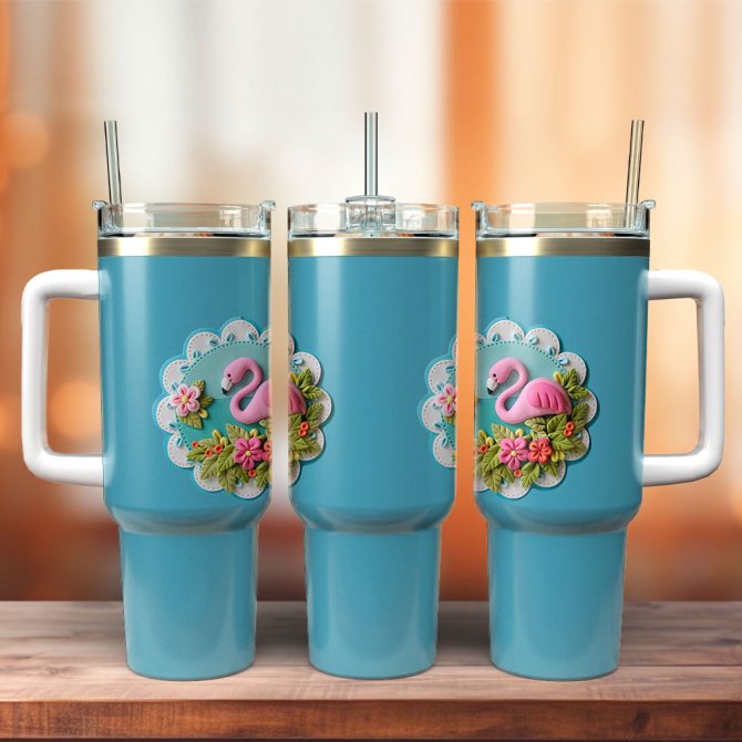 Pink Flamingo Custom Stanley Quencher 40Oz Stainless Steel Tumbler With Handle