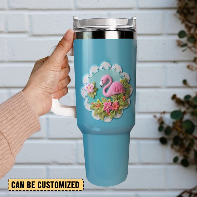 Pink Flamingo Custom Stanley Quencher 40Oz Stainless Steel Tumbler With Handle - Image 3