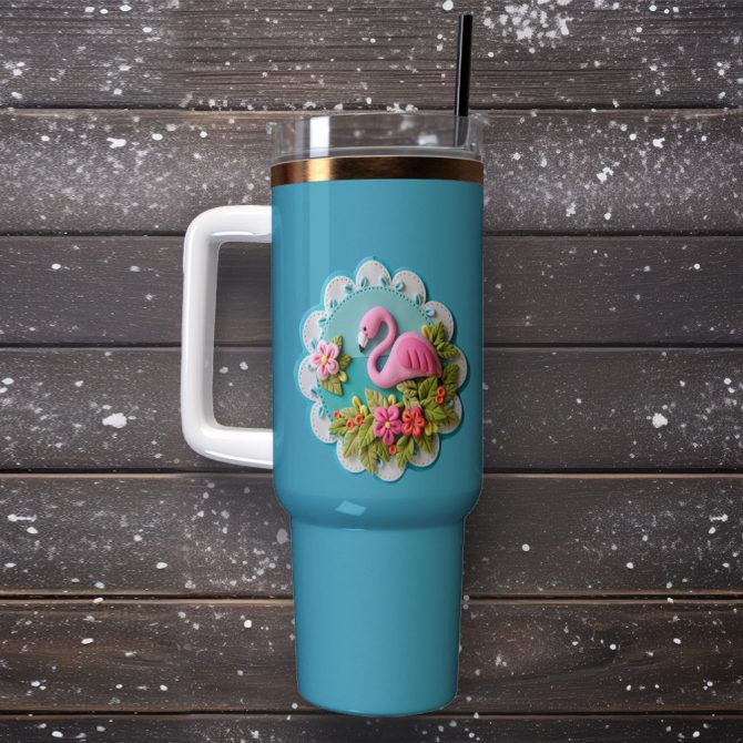 Pink Flamingo Custom Stanley Quencher 40Oz Stainless Steel Tumbler With Handle - Image 2