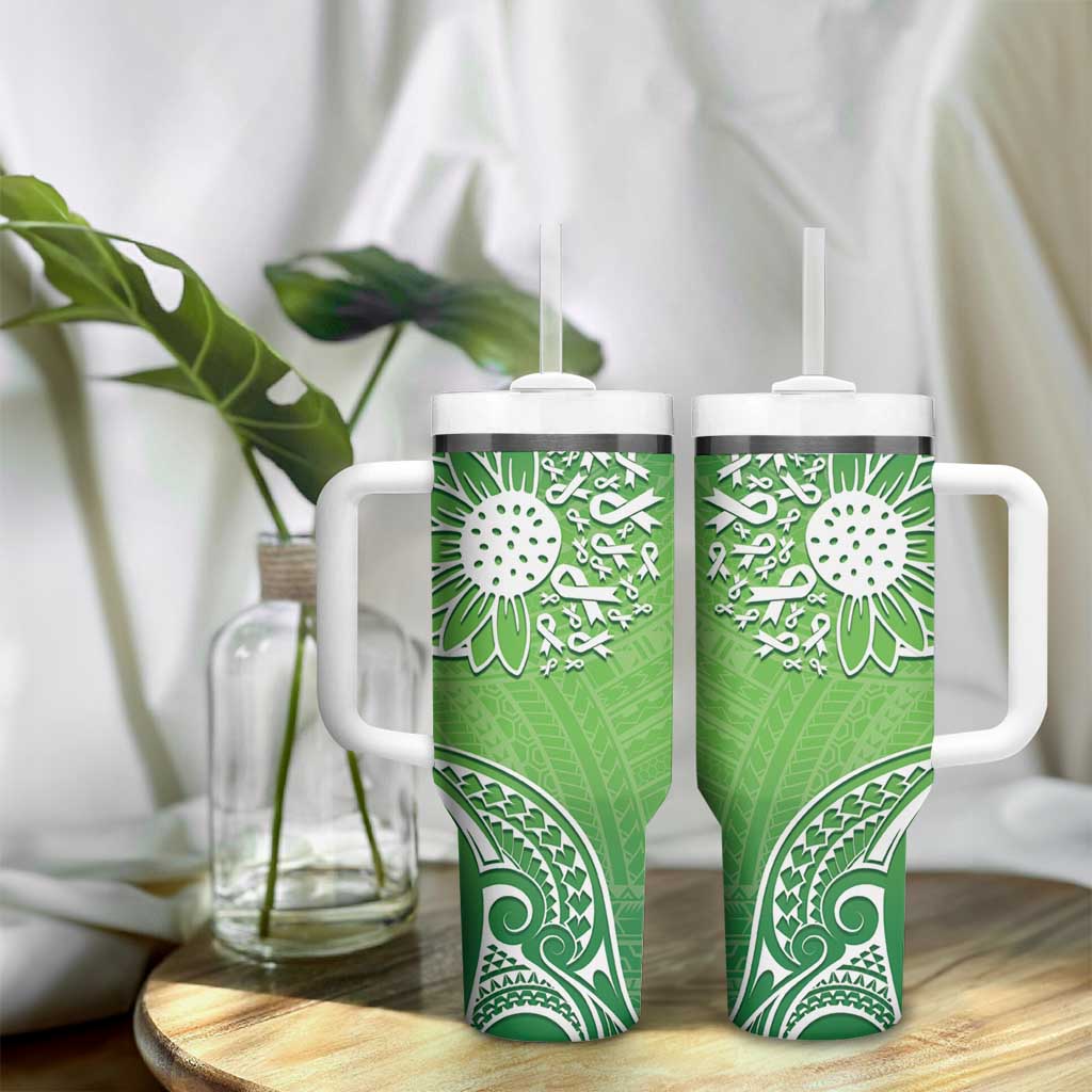 Polynesia Depression Awareness Sunflower Green Ribbons Custom Stanley Quencher 40Oz Stainless Steel Tumbler With Handle - Image 9