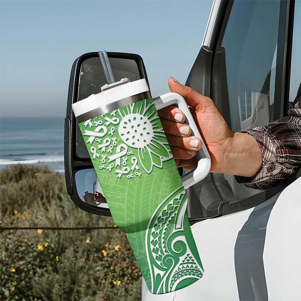 Polynesia Depression Awareness Sunflower Green Ribbons Custom Stanley Quencher 40Oz Stainless Steel Tumbler With Handle - Image 7