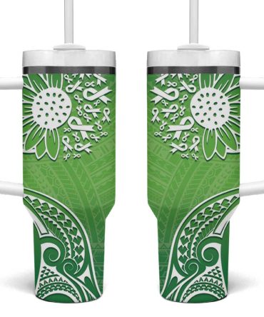 Polynesia Depression Awareness Sunflower Green Ribbons Custom Stanley Quencher 40Oz Stainless Steel Tumbler With Handle