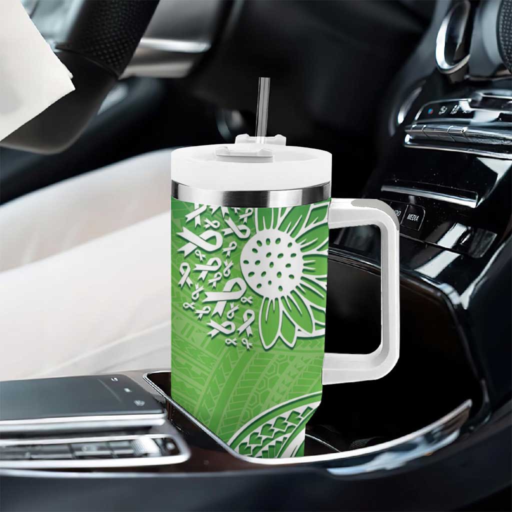 Polynesia Depression Awareness Sunflower Green Ribbons Custom Stanley Quencher 40Oz Stainless Steel Tumbler With Handle - Image 8