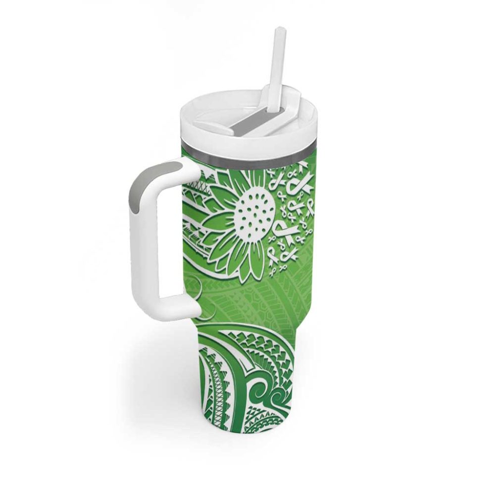 Polynesia Depression Awareness Sunflower Green Ribbons Custom Stanley Quencher 40Oz Stainless Steel Tumbler With Handle - Image 2