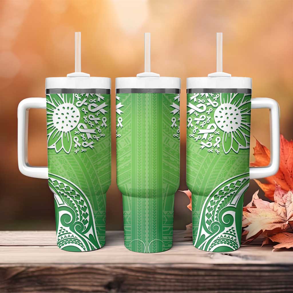 Polynesia Depression Awareness Sunflower Green Ribbons Custom Stanley Quencher 40Oz Stainless Steel Tumbler With Handle - Image 4