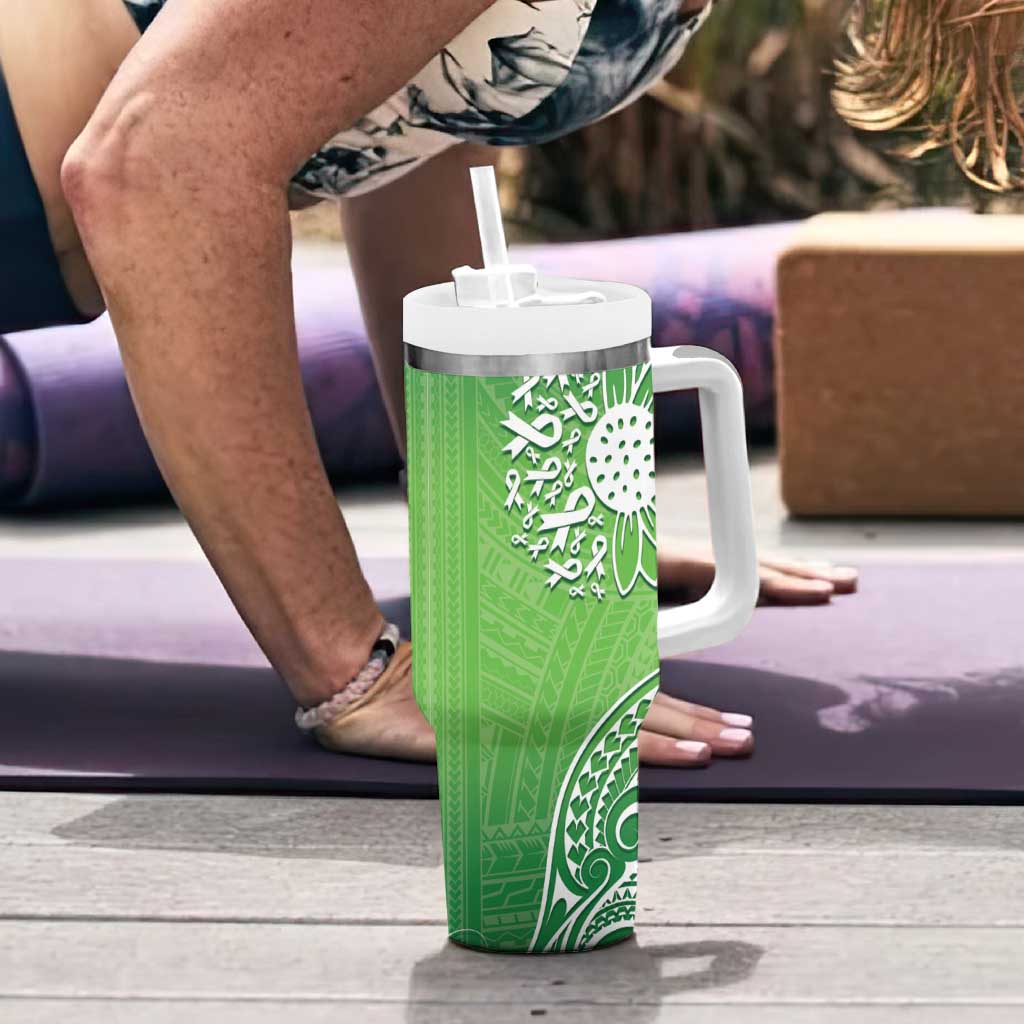 Polynesia Depression Awareness Sunflower Green Ribbons Custom Stanley Quencher 40Oz Stainless Steel Tumbler With Handle - Image 6