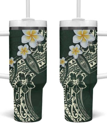 Polynesian Tattoos Frangipani Hibiscus Turtles And Tribal Motifs Vintage Custom Stanley Quencher 40Oz Stainless Steel Tumbler With Handle