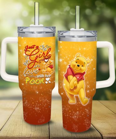Pooh Winnie The Pooh Cartoon Custom Stanley Quencher 40Oz Stainless Steel Tumbler With Handle