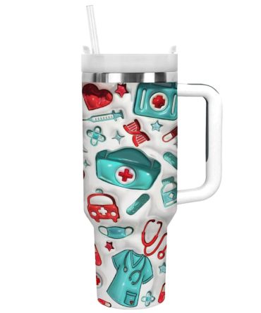 Puffy Nurse Custom Stanley Quencher 40Oz Stainless Steel Tumbler With Handle