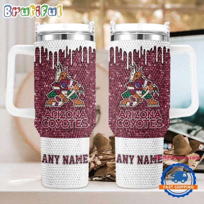 Rhinestone Bling Arizona Coyotes Nhl Sports Custom Stanley Quencher 40Oz Stainless Steel Tumbler With Handle