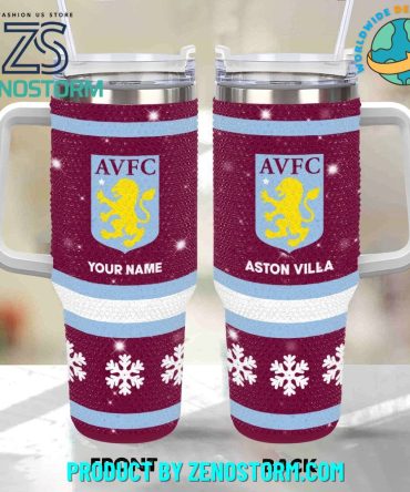 Rhinestone Bling Aston Villa Epl Custom Stanley Quencher 40Oz Stainless Steel Tumbler With Handle