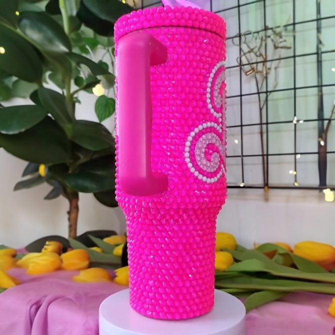 Rhinestone Bling Barbie Doll Cartoon Custom Stanley Quencher 40Oz Stainless Steel Tumbler With Handle - Image 2