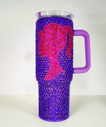Rhinestone Bling Barbie Doll Cartoon Custom Stanley Quencher 40Oz Stainless Steel Tumbler With Handle