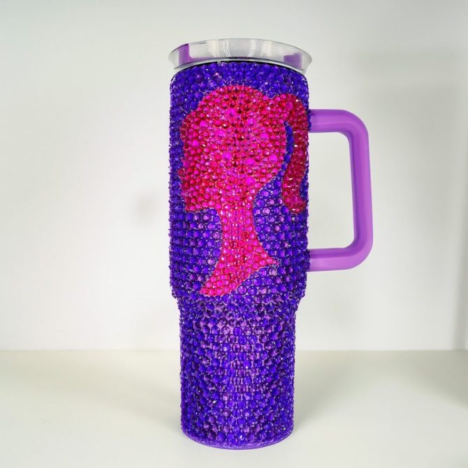 Rhinestone Bling Barbie Doll Cartoon Custom Stanley Quencher 40Oz Stainless Steel Tumbler With Handle