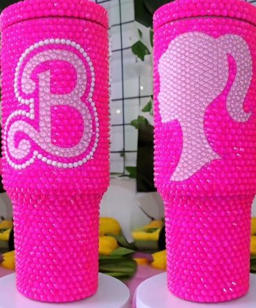 Rhinestone Bling Barbie Doll Cartoon Custom Stanley Quencher 40Oz Stainless Steel Tumbler With Handle