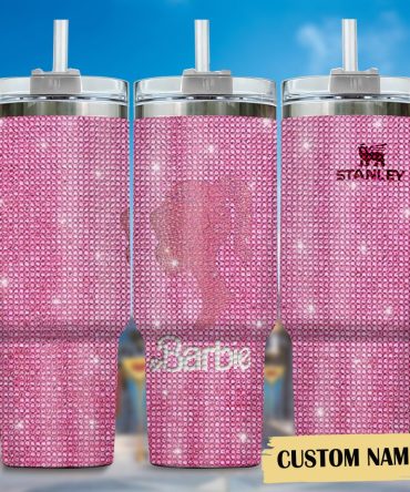Rhinestone Bling Barbie Doll Cartoon Custom Stanley Quencher 40Oz Stainless Steel Tumbler With Handle
